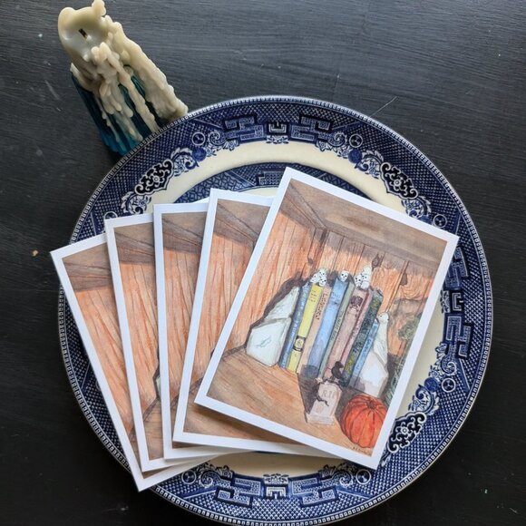 Spooky Season is Upon Us - Set of 5 Watercolor Print Cards and Envelope Seals - Picture 2 of 8